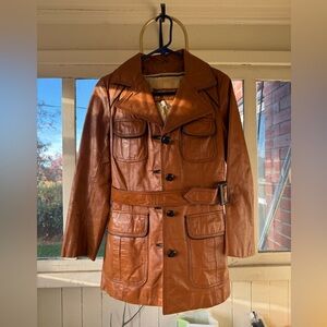 Vintage Montgomery Ward The Tannery Belted Leather Jacket 60s 70s